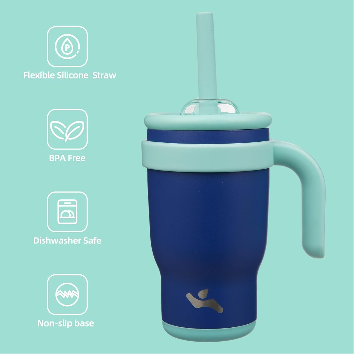 14 oz Tumbler with Side Handle, Insulated Water Bottle with Straw and 2 in 1 Lid, Stainless Steel Cup Travel Coffee Mug for Sports Office Gym,Dark Blue