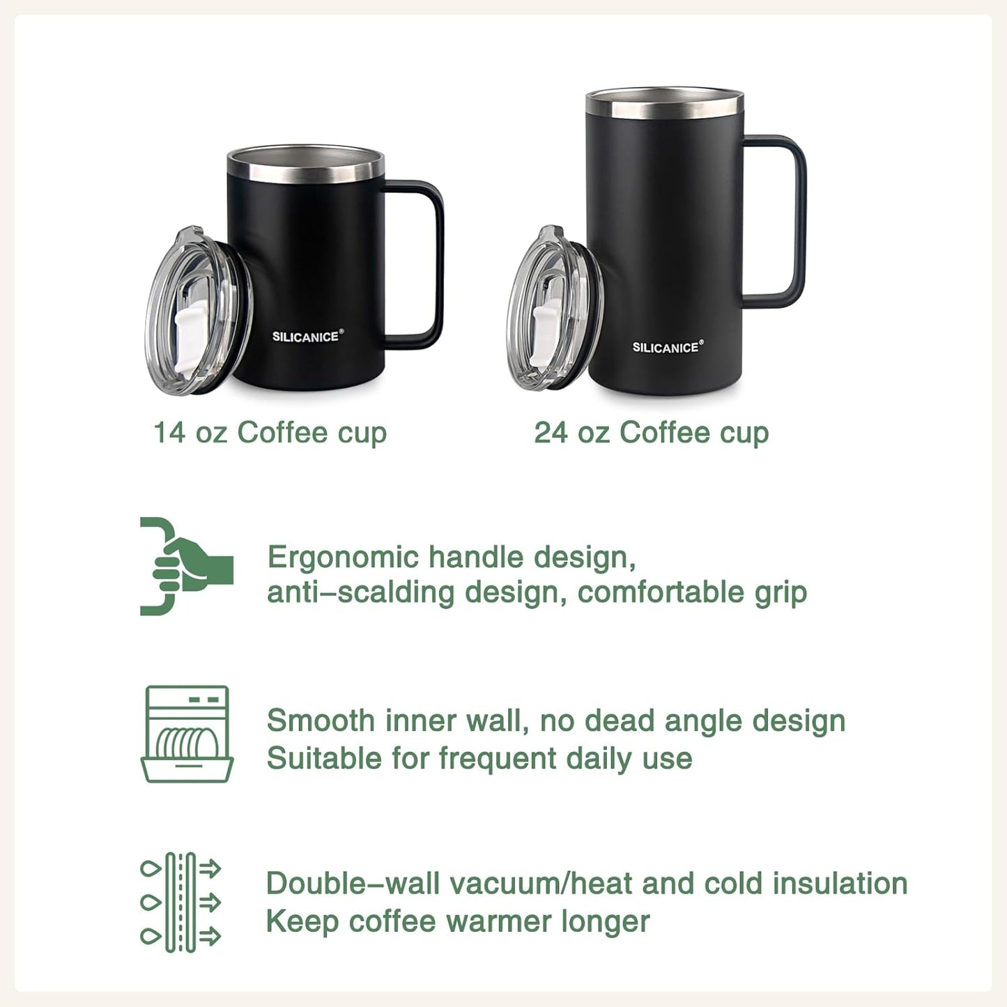 24 oz stainless steel thermal coffee mug, double-layer insulation, easy to hold and clean, suitable for coffee, cola, protein powder, beer, car water cup