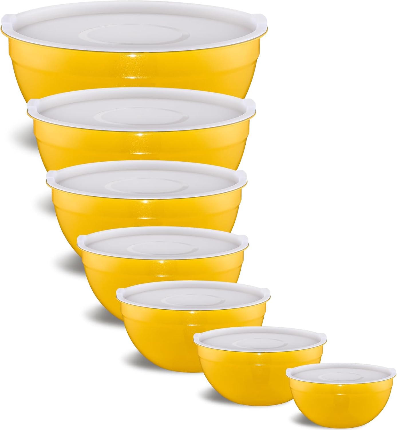 Yellow Mixing Bowls With Airtight Lids,Stainless Steel Bowl,Salad Bowls 7 Piece Colorful Nesting Bowl Yellow Kitchen Accessories,Size 7,3.6,2.7,2.1,1.5,1.1,0.8QT Stackable Design
