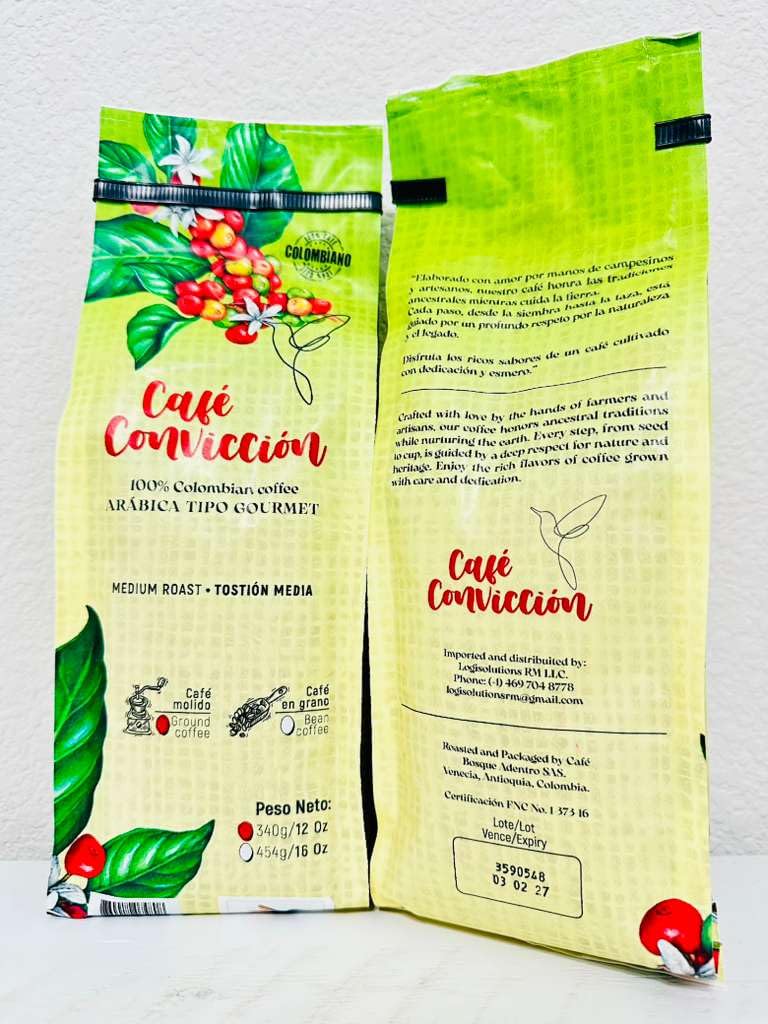 Cafe Conviccion – Premium Colombian Coffee 100% Arabica | Medium Roast | Freshly Ground | Specialty Coffee | 340gr/12 oz Resealable Bag