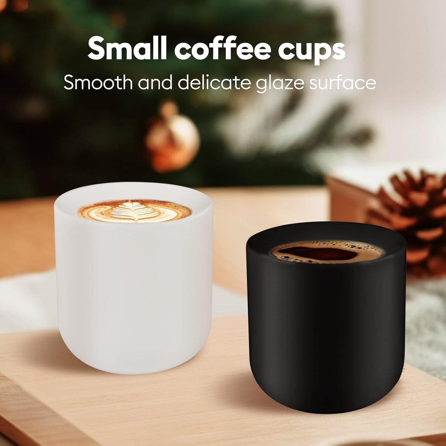 A set of 2 matte white ceramic espresso cups, thickened cup walls, slanted mouth design, each with a capacity of 3 ounces, hand washable only