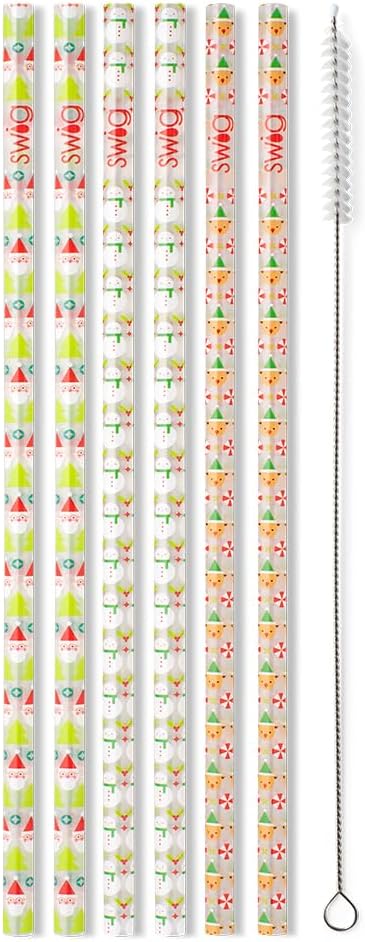 Swig Life Reusable Straws Christmas Crew Tall Straw Set & Cleaning Brush, Each Straw is 10.25 inch Long (Fits Swig Life 20oz Tumblers, 22oz, and 32oz Tumblers)