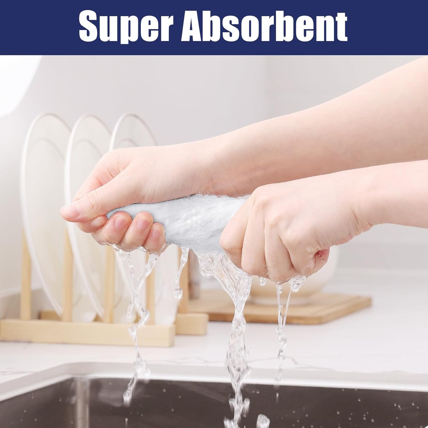 Homaxy Microfiber Waffle Weave Kitchen Dish Cloths, 12 x 12 Inch Ultra Absorbent and Solid Color Dish Towels for Kitchen Fast Drying Dishcloth for Washing Dishes, 6 Pack, White