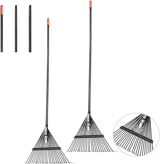 42 HRC Steel Gardening Leaf Rake, 24 Tines 23.2" Wide,Adjustable Split Long Handle 33-67",Suitable for Raking Leaves and Lawn Tidying,Garden rake and thatch rake Suitable for Adults（2 Pack