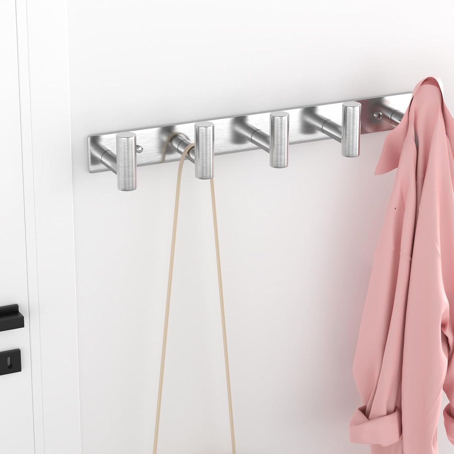 VAEHOLD Silvery Hat and Coat Wall Mount Rack - 5 Hooks for Robes, Bags, Keys, and Towels - Bathroom Towel Hanger Organizer (2 Pack)