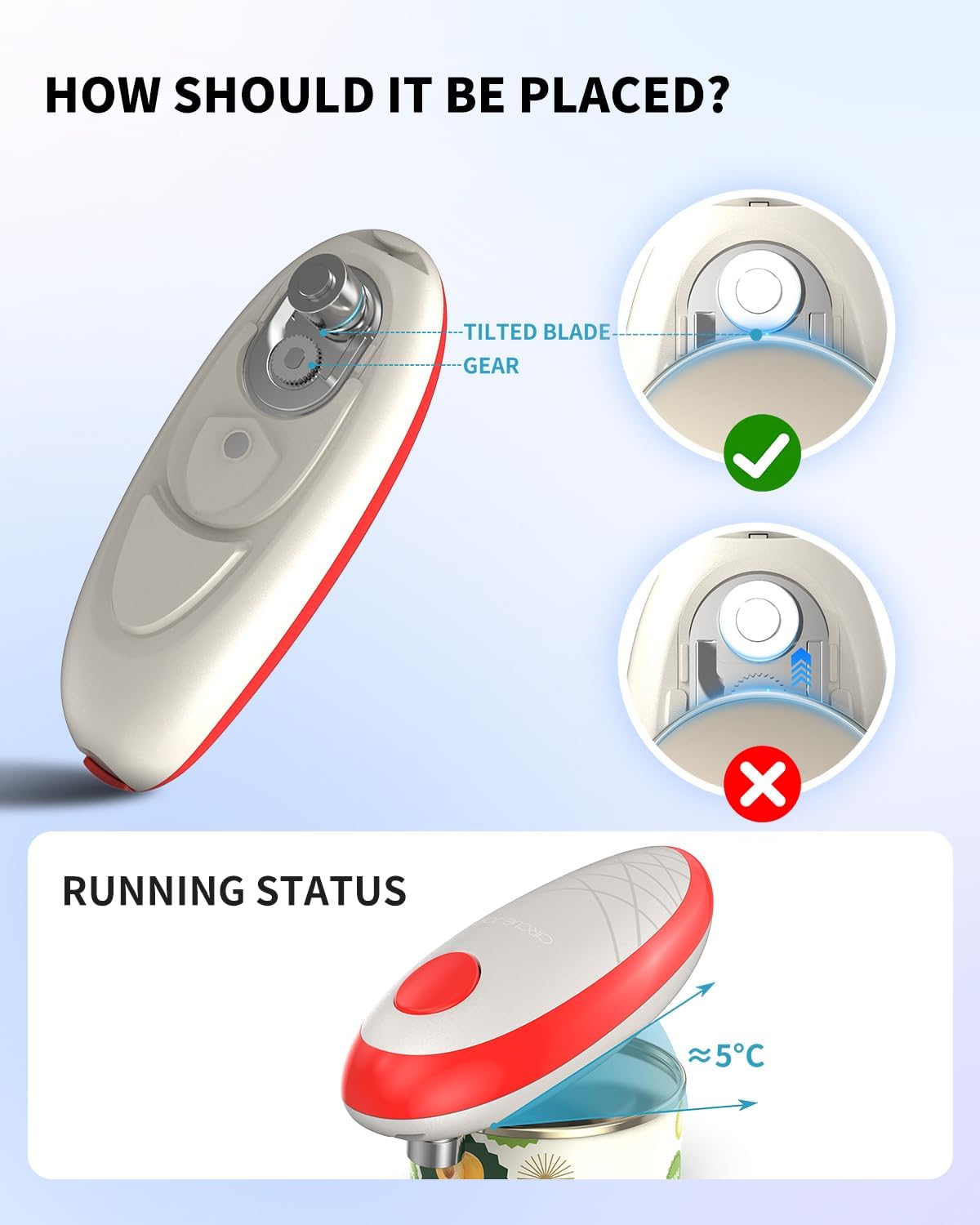 CIRCLE JOY Electric Can Opener, One-Touch Automatic Can Opening with Smooth Edges, Food Safety Handheld Battery-Operated Can Opener for Kitchen and Seniors, Red