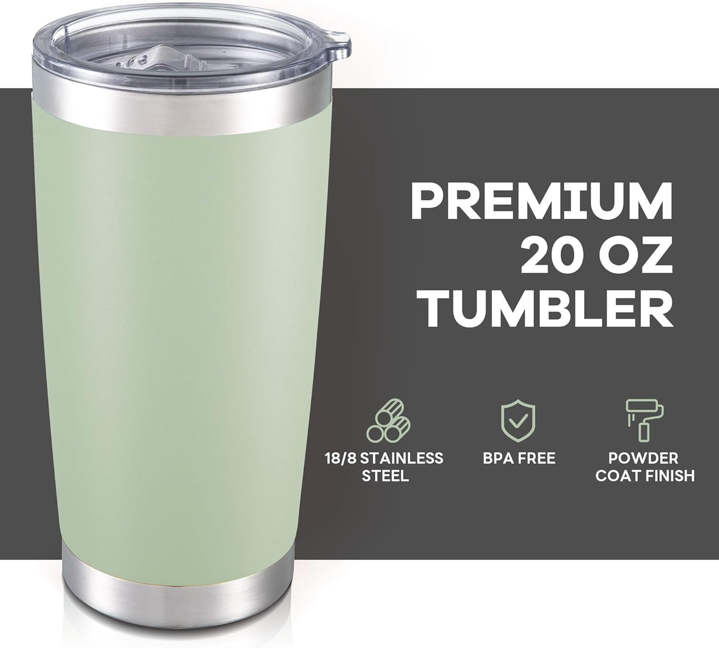 20 oz Tumbler with Lid Stainless Steel Insulated Tumblers Bulk Double Wall Vacuum Cups Powder Coated Travel Mug Keep Drink Cold and Hot, Sagebrush Green, 8 Pack