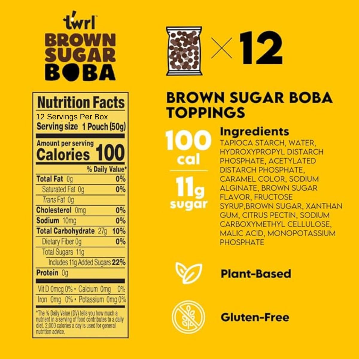 Brown Sugar Boba 12 Pack Box - Instant - Ready in less than 1 Minute - Plant-Based