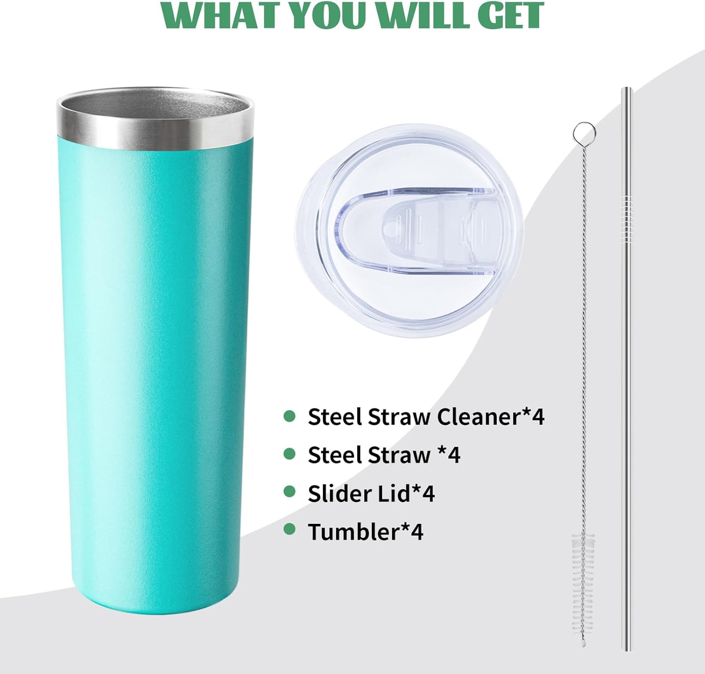 20 oz Skinny Tumbler with Lid and Straw,Stainless Steel Vacuum Insulated Tumbler Cup Double Wall Leak-proof Coffee Mug,Travel Thermal Water Tumbler for Home,Office,Outdoor(Teal,4)