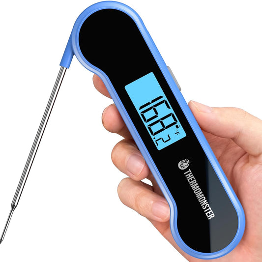 0.5 Sec Instant Read Meat Thermometer Digital with ±0.5℉ Precision, 100% Waterproof Auto Flip Bright LCD Screen, Motion Sensing Food Thermometer for Cooking Kitchen Oven Grill Candy BBQ, Blue