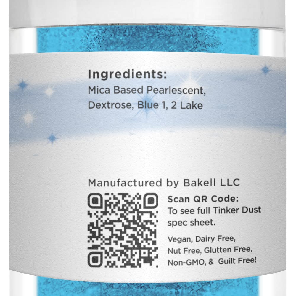 BAKELL Neon Blue Edible Glitter, 25 Grams | TINKER DUST Edible Glitter | KOSHER Certified | 100% Edible Glitter | Cakes, Cupcakes, Cake Pops, Drinks, Dessert Vegan Glitter & Dusts (25g, Neon Blue)