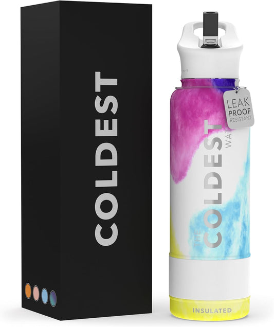 Coldest Insulated Water Bottle with Straw Lid - Stainless Steel Metal Insulated Bottle for Men & Women (Clouds of Tie Dye, 40 oz)
