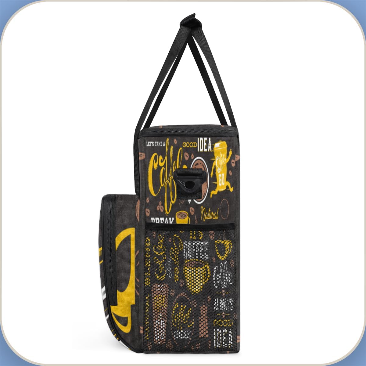 Yellow Coffee Break Cafe Maker Carring Bag Travel Carrying Storage Tote Compatible with Keurig K-Mini or Plus Portable Single Serve Brewer Case Pockets for K-cup Pods
