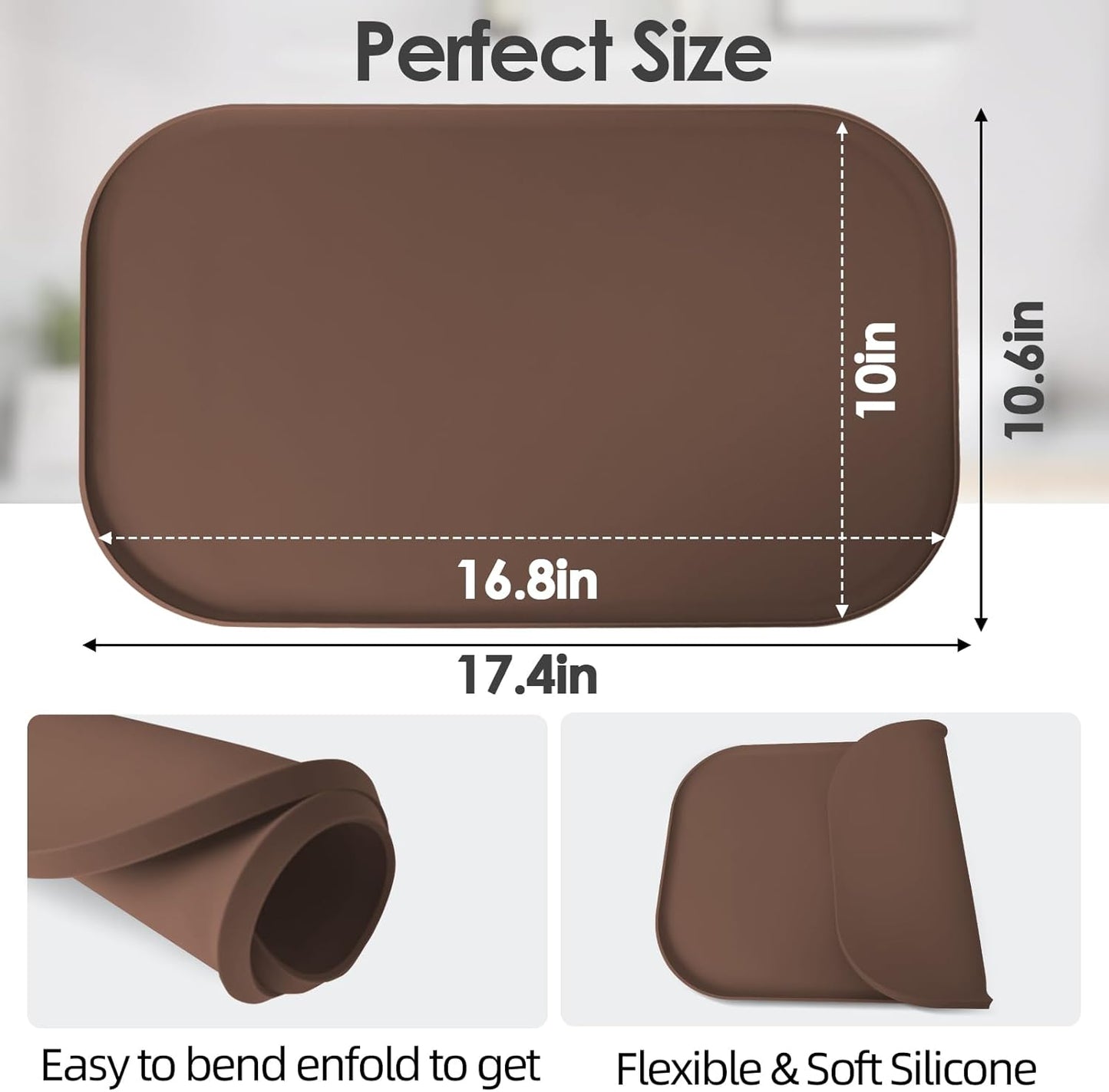 Silicone Coffee Maker Mat with Lip, 17.4'' x 10.6'' Heavy Duty Coffee Maker Mat for Countertops, Coffee Tray Fit Under Coffee Machine Appliance Automatic Machines Espresso Accessory, Brown