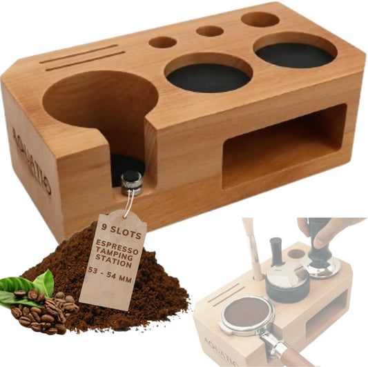 Espresso Tamping Station - Wooden Coffee Tamper Station For Storage 51, 53, 54 mm Portafilter Tamper Distributor - Espresso Organizer - Knock Box Accessories