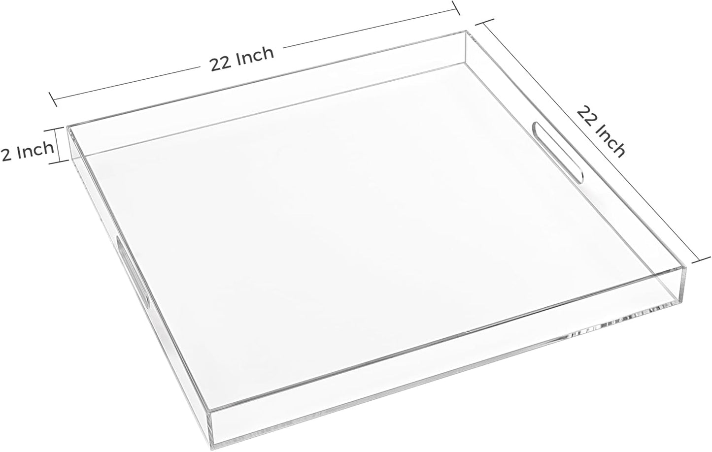 22×22 Inches Oversize Extra Large Sturdy Clear Acrylic Serving Tray King Size Decorative Big Ottoman Trays with Cut Out Handles Water Proof Bed Tray Coffee Counter Top Organizer