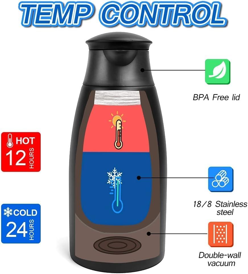 68oz Thermal Coffee Carafe, 2 Pack Airpot Insulated Coffee Urns Stainless Steel Vacuum Thermal Pot Dispenser for Coffee, Hot Water, Tea, Hot Beverage - Keep 12 Hours Hot, 24 Hours Cold (Black)