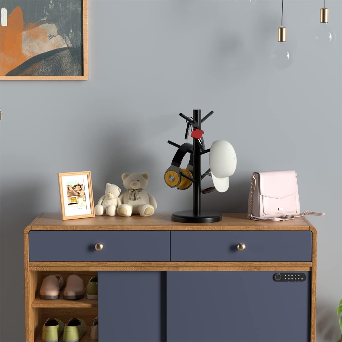 Dorhors Mug Holder Tree,Coffee Cup Holder with 6 Hooks, Wood Mug Rack for Counter,Coffee Bar Accessories and Orgnizer Station,Black