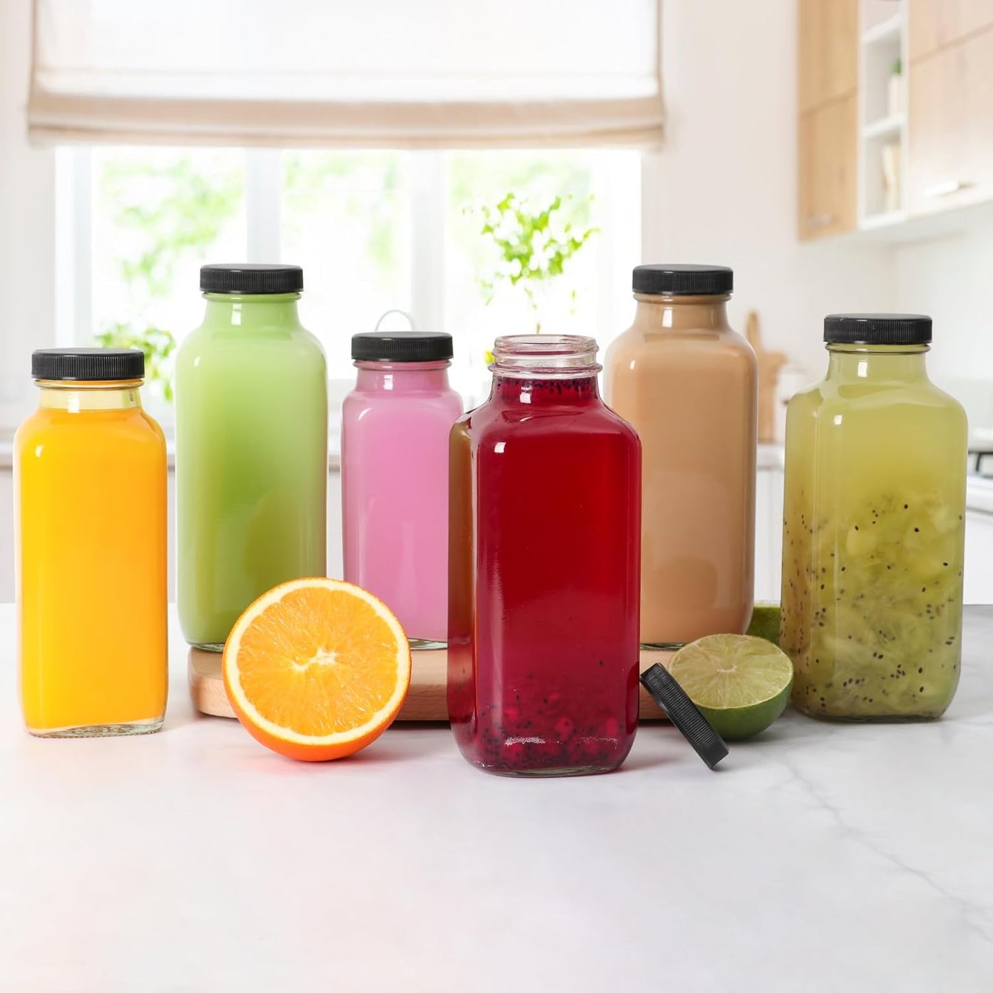 8 oz Glass Juice Bottles with Lids 3 Pack,Reusable Water Bottle,Juicing Bottles for Smoothies, Milk, Storage, Small and portable