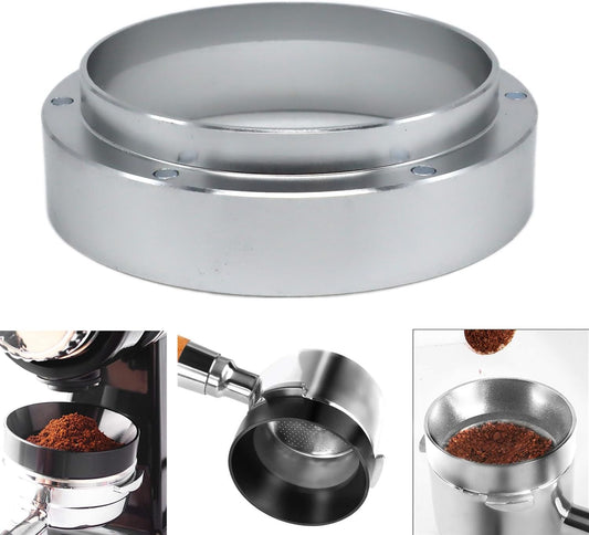 1pc Espresso Dosing Funnel 51/53/58mm Coffee Dosing Ring Aluminum Espresso Distribution Coffee Tool for Home Coffee Bar Shop College Dorm Room Apartment Essential Coffee Accessories (53mm, Silvery)