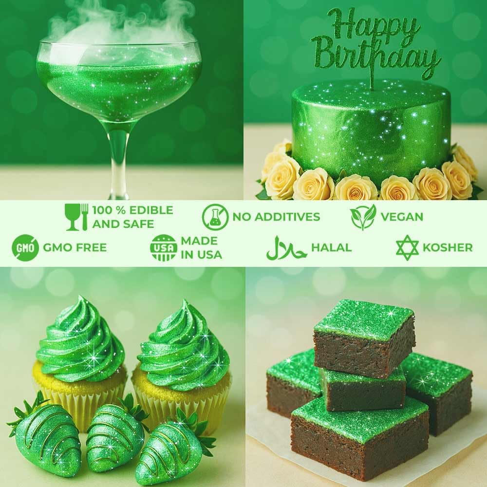 Bulk 20g Light Green Edible Glitter for Drinks | Premium Edible Glitter for Cakes, Cocktails, Light Green Cake Decorating Decorations Food Grade, Vegan, Kosher, Halal, Gluten Free - Made in USA