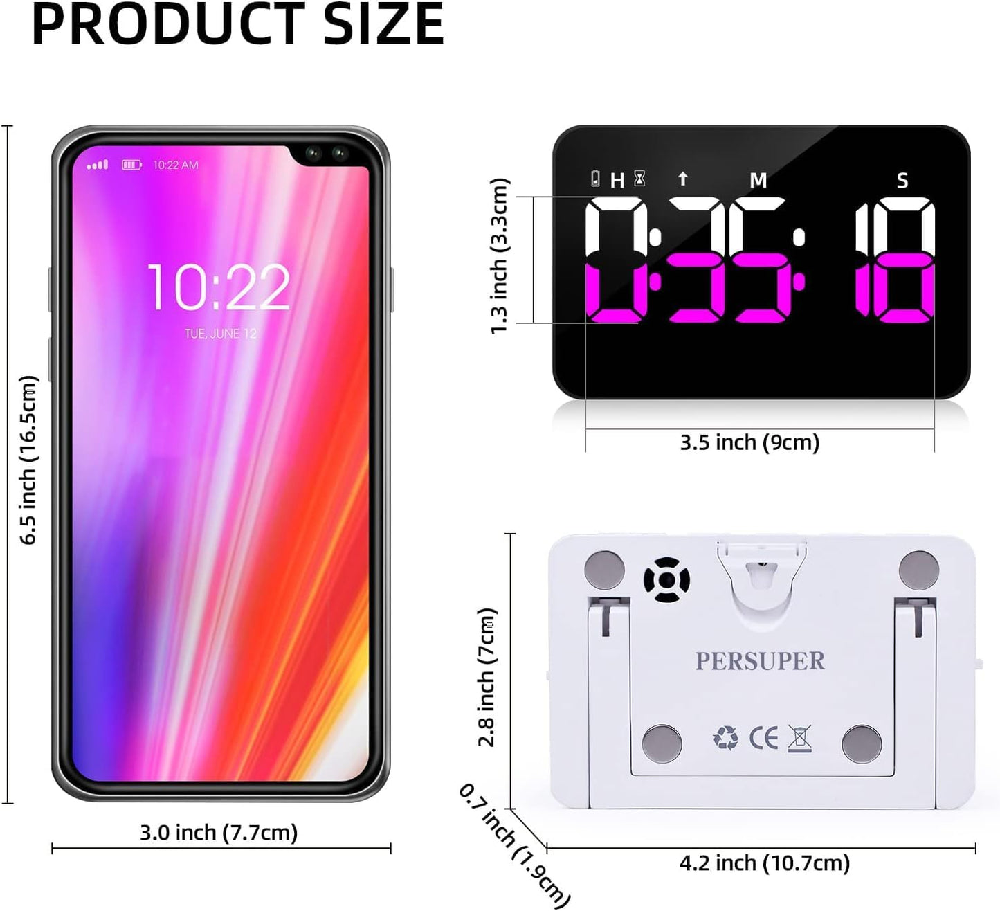 Kitchen Digital Timer, Count Down Up, Rechargeable, Vibration Mode Adjustable Volume and Brightness LED Display, Time Management Cook, Desk, Kids Adults Study Teaching, Kitchen Gadgets