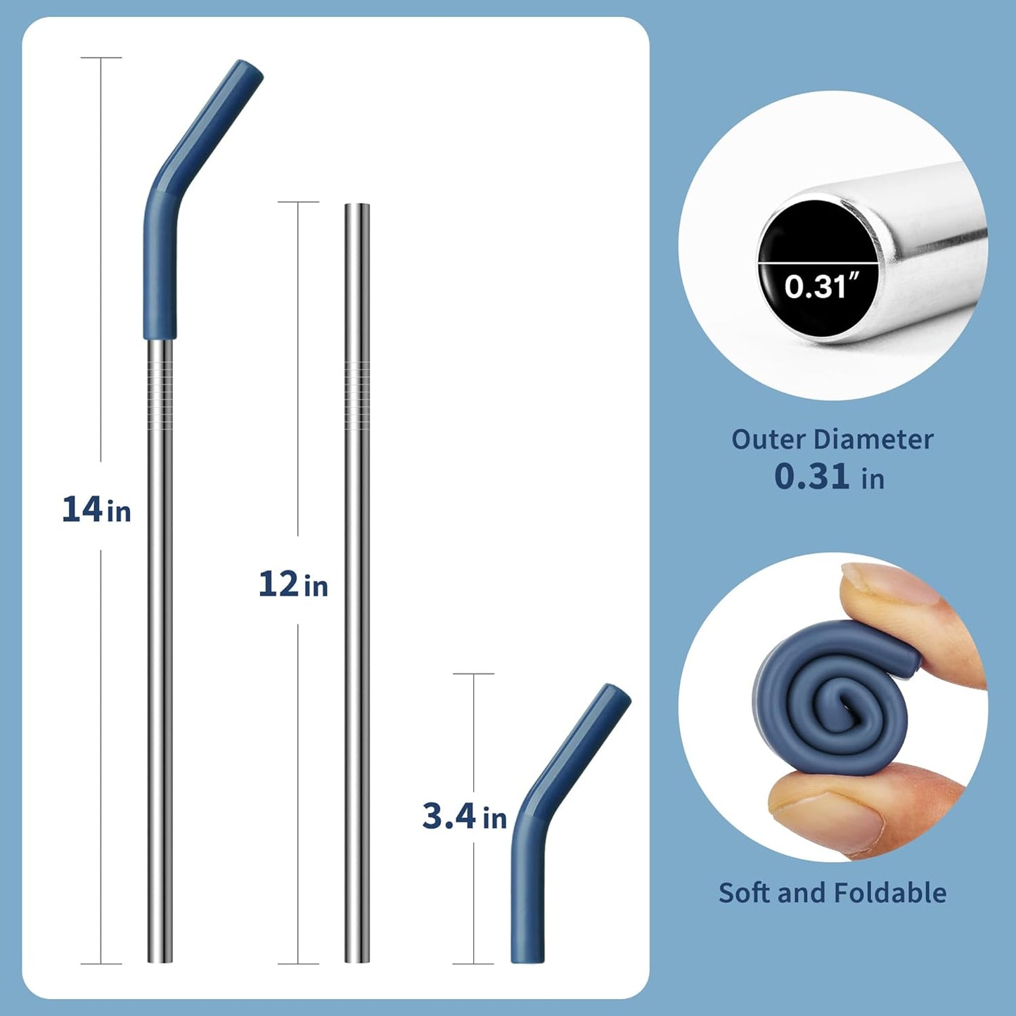 Metal Straw Replacement for Stanley Quencher 40oz Tumbler, 12.2 Inch Long Reusable Metal Drinking Straws for Simple Modern, Meoky Tumbler 40 oz Tumbler Cup,1 Portable Bag