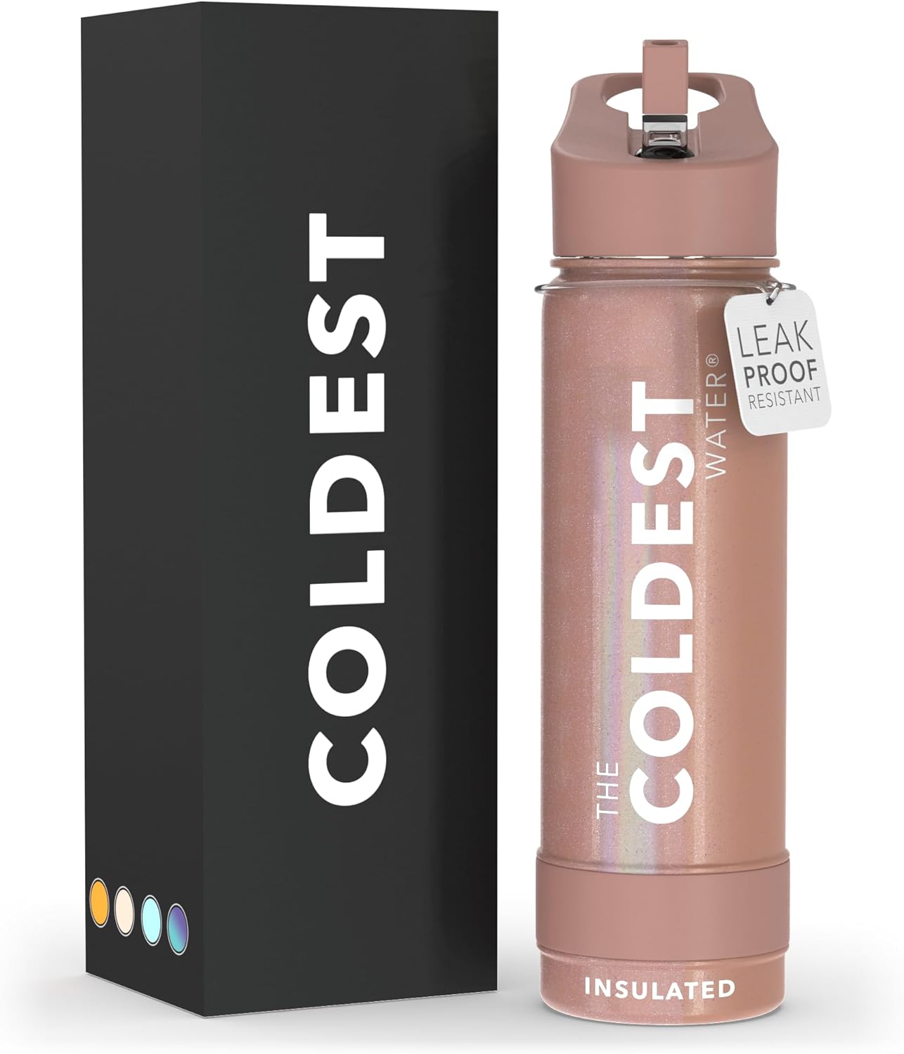Coldest Insulated Water Bottle with Straw Lid - Stainless Steel Metal Insulated Bottle for Men & Women (Golden Rose Glitter, 24 oz)