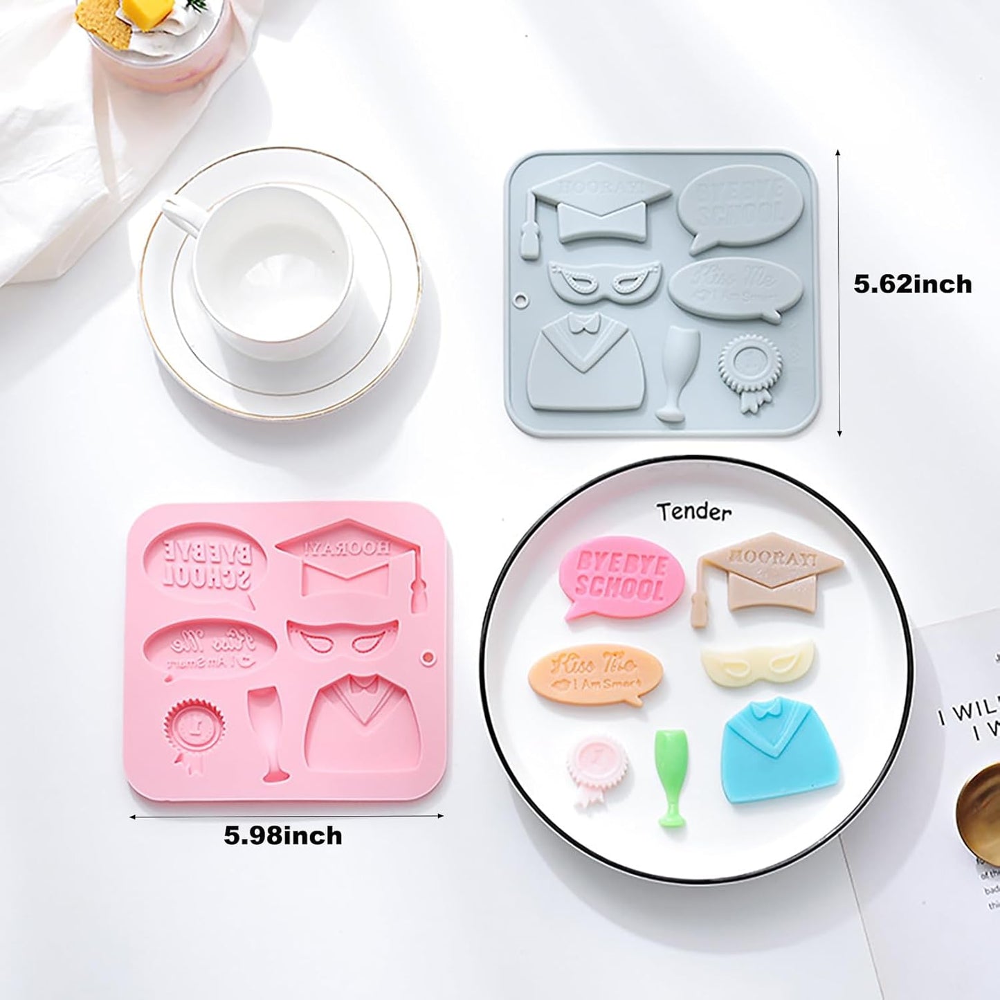 Graduation Chocolate Mold Set - Silicone Baking Molds with Cap, Gown, Champagne Flute & Diploma Phrases, Reusable Food-Grade for Commencement Cakes, Cupcakes & Party Treats - 2 Pack