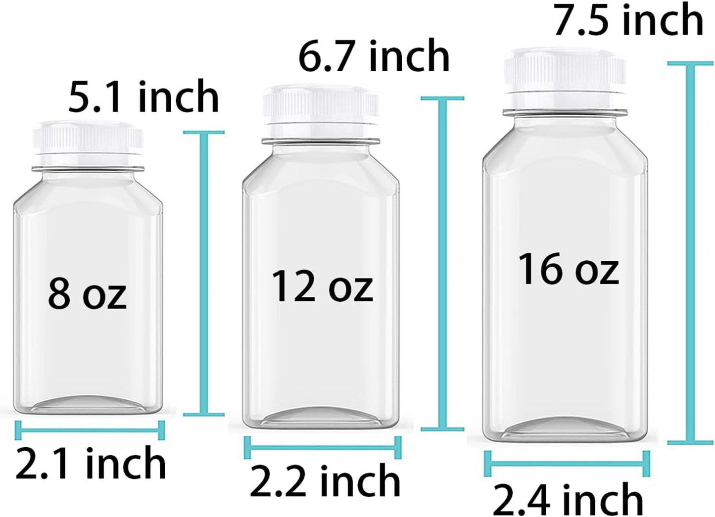 Axe Sickle 3 Pcs 8 Ounce Juice Bottles Plastic Milk Bottles Bulk Beverage Containers with Tamper Evident Caps Lids White for Milk, Juice, Drinks and Other Beverage Containers