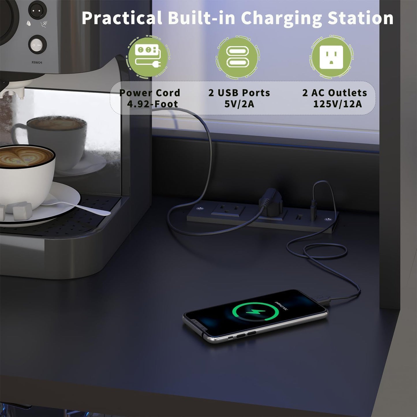 67.3" Tall Modern Black Kitchen Pantry Storage Cabinet with Drawer and Shelves, Tilt Out Trash Can, Coffee Bar Wine Cabinet with LED Lights and Power Outlet, Wine Glass Rack, 2 Mesh Doors