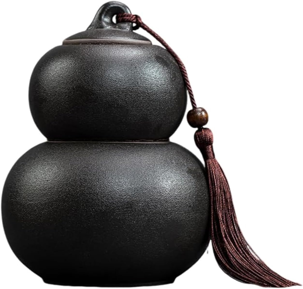 Ceramic Airtight Canister,22 Oz /660ml,Gourd Shap 2 Layers Tea Candy,Food Storage Jar for Coffee,Beans,Herb,Spices,Nuts -Stone Black