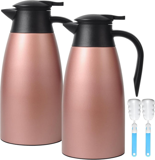 70oz Updated Thermal Stainless Steel Carafe for Hot Coffee & Water, Double Walled Vacuum Carafe (Pink+Pink)