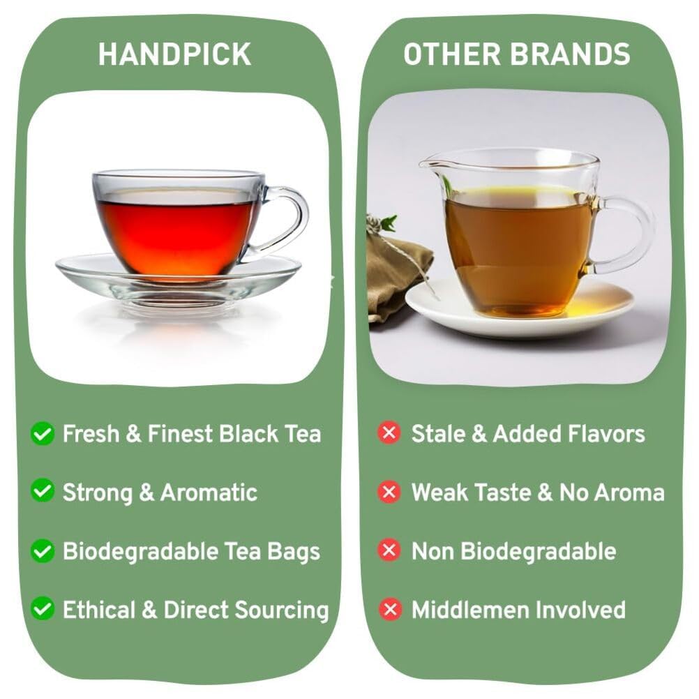 HANDPICK, Organic English Breakfast Black Tea Bags (100 Count) USDA Organic, Non-GMO | Strong, Robust, High-Caffeine Black Tea | Eco-conscious Tea Bags, Brew English Breakfast Tea & Kombucha Tea