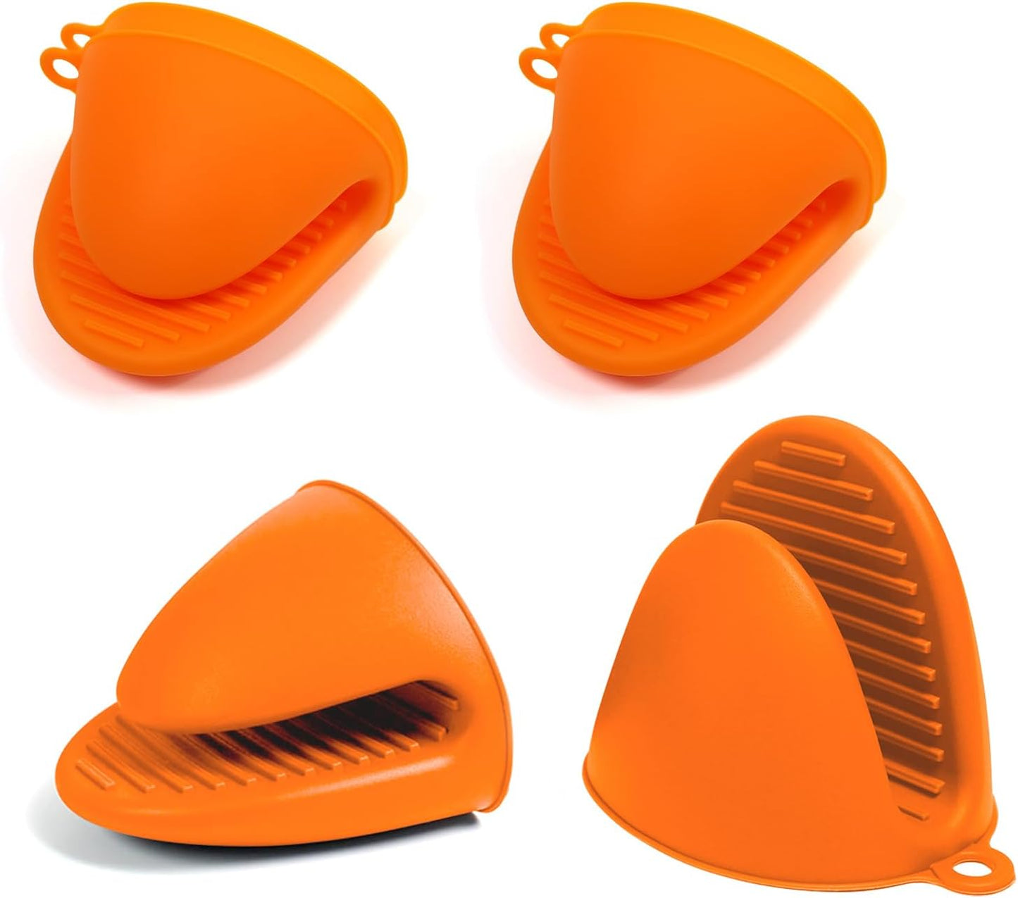 Oven Mitts Silicone Pot Holders Set Heat Resistant for Kitchen - ChufanMomsil 6 PCS Mini Silicone Oven Gloves Kitchen Mittens, Short Pot Pinch Grips for BBQ & Baking, Orange