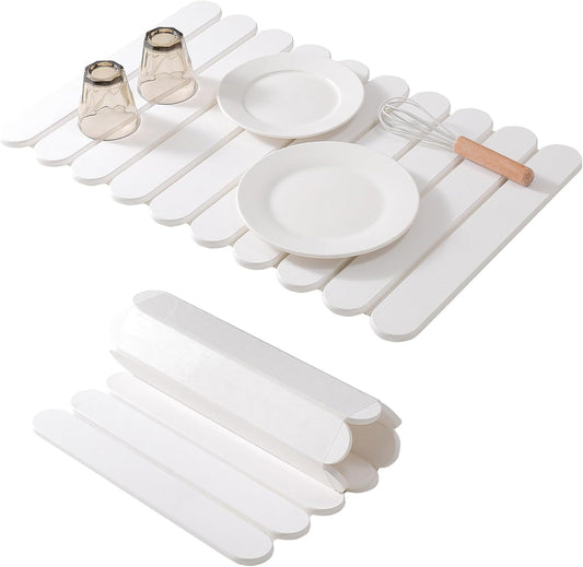 Extral Large Quick Dry Stone Drying Mat for Kitchen Counter,24"(L)x16"(W) Collapsible Eco-Friendly Absorbent Diatomaceous Earth Mat for Dishes Cups,Dish Drying Mats (White-Ellipse, 24x16 inch)