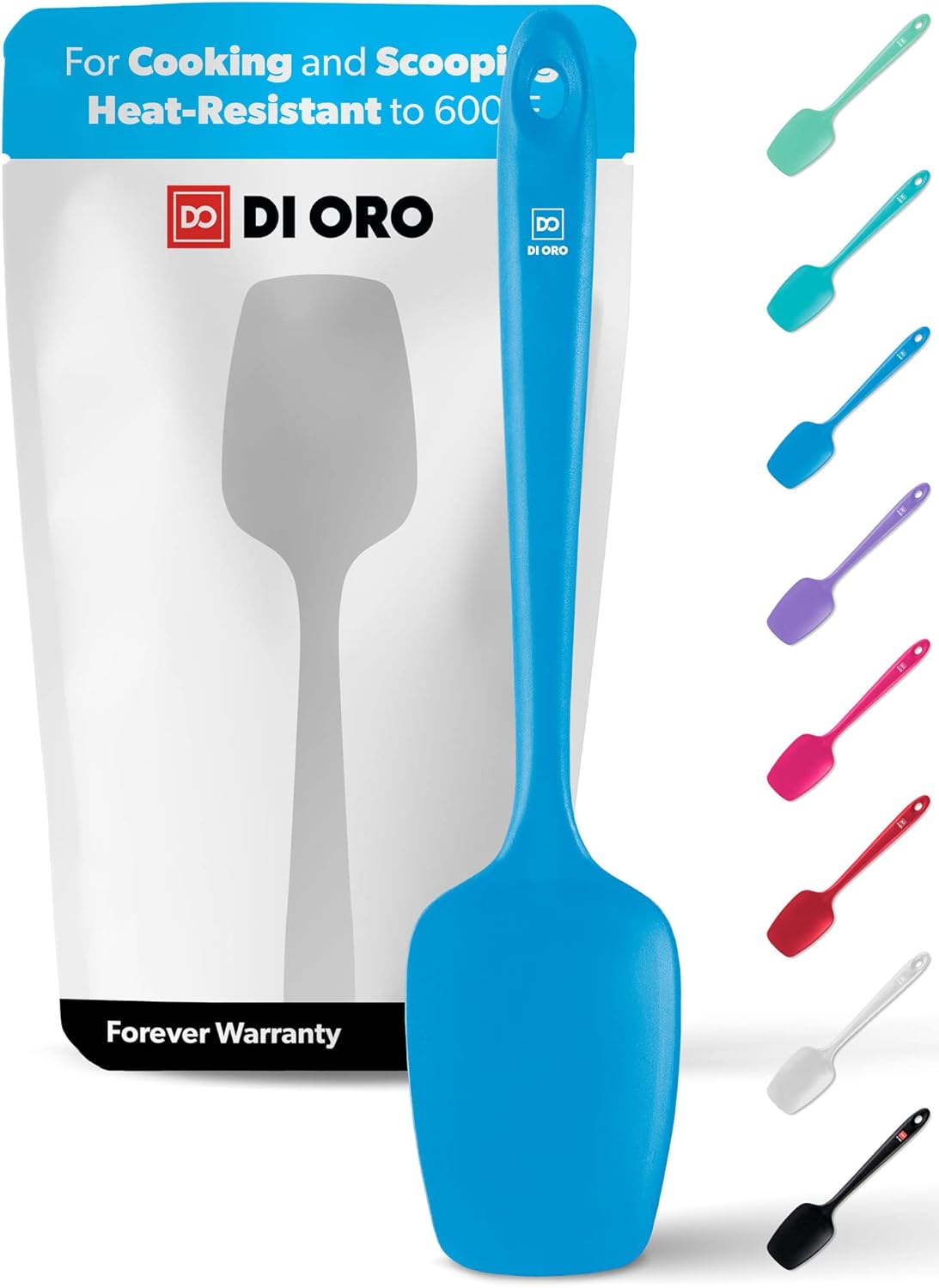 DI ORO Silicone Spoon Spatula - Forever Warranty - 600°F Heat-Resistant Large Silicone Spoonula Scraper - BPA Free Nonstick Cookware Safe Rubber Kitchen Utensil for Baking, Cooking, & Mixing (Blue)