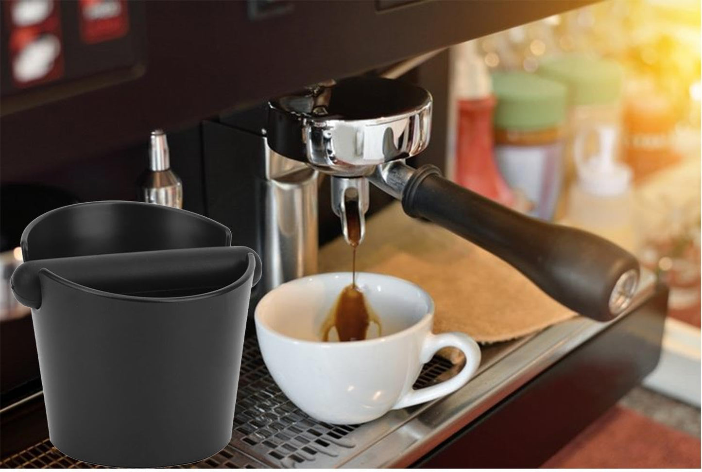 5 Inch Coffee Knock Box Shock-Absorbent Durable Barista Style Knock Box With Removable Knock Bar and Non-Slip Base Gift (S-Black)