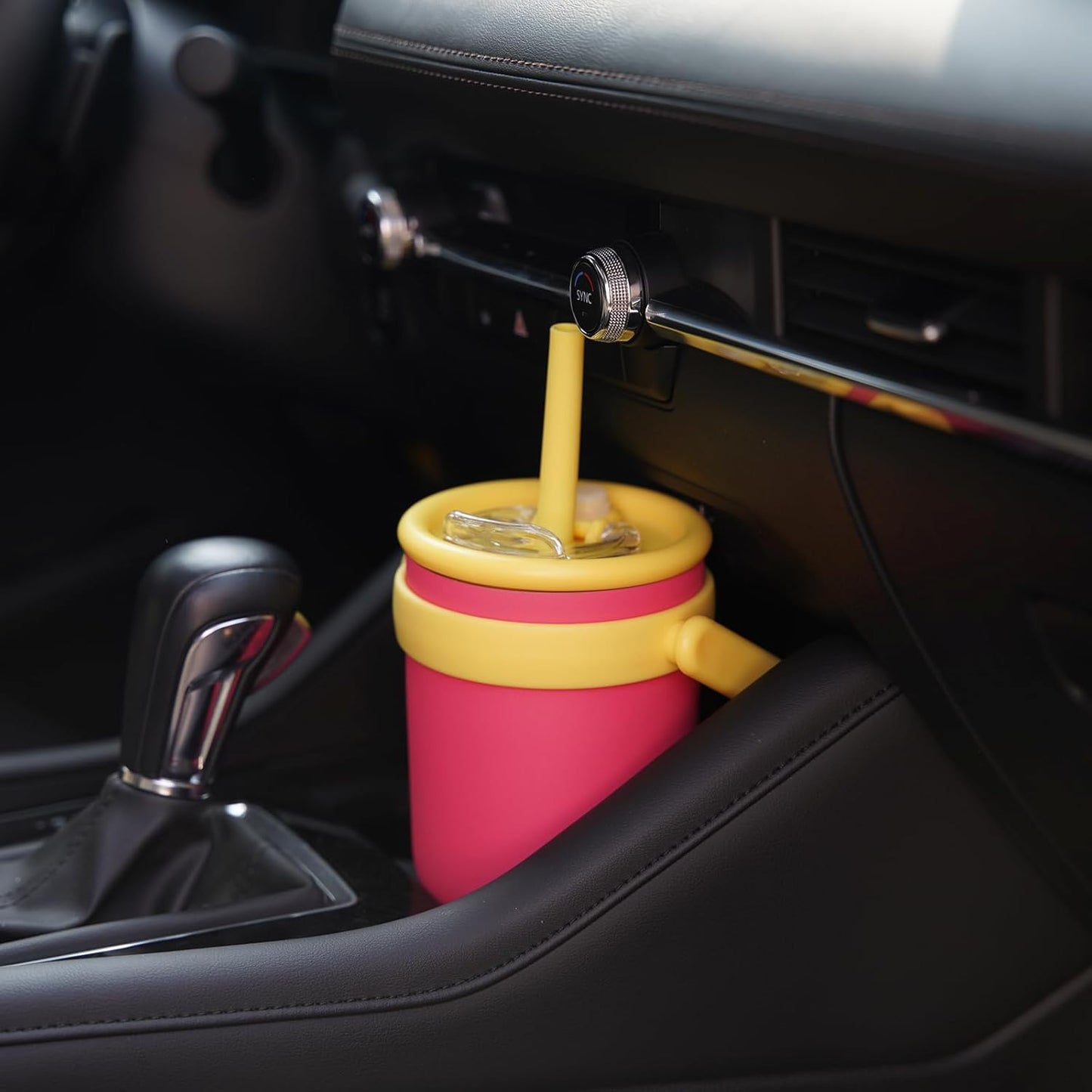 40 oz Tumbler with Side Handle, Insulated Water Bottle with Straw and 2 in 1 Lid, Stainless Steel Cup Travel Coffee Mug for Sports Office Gym,Yellow