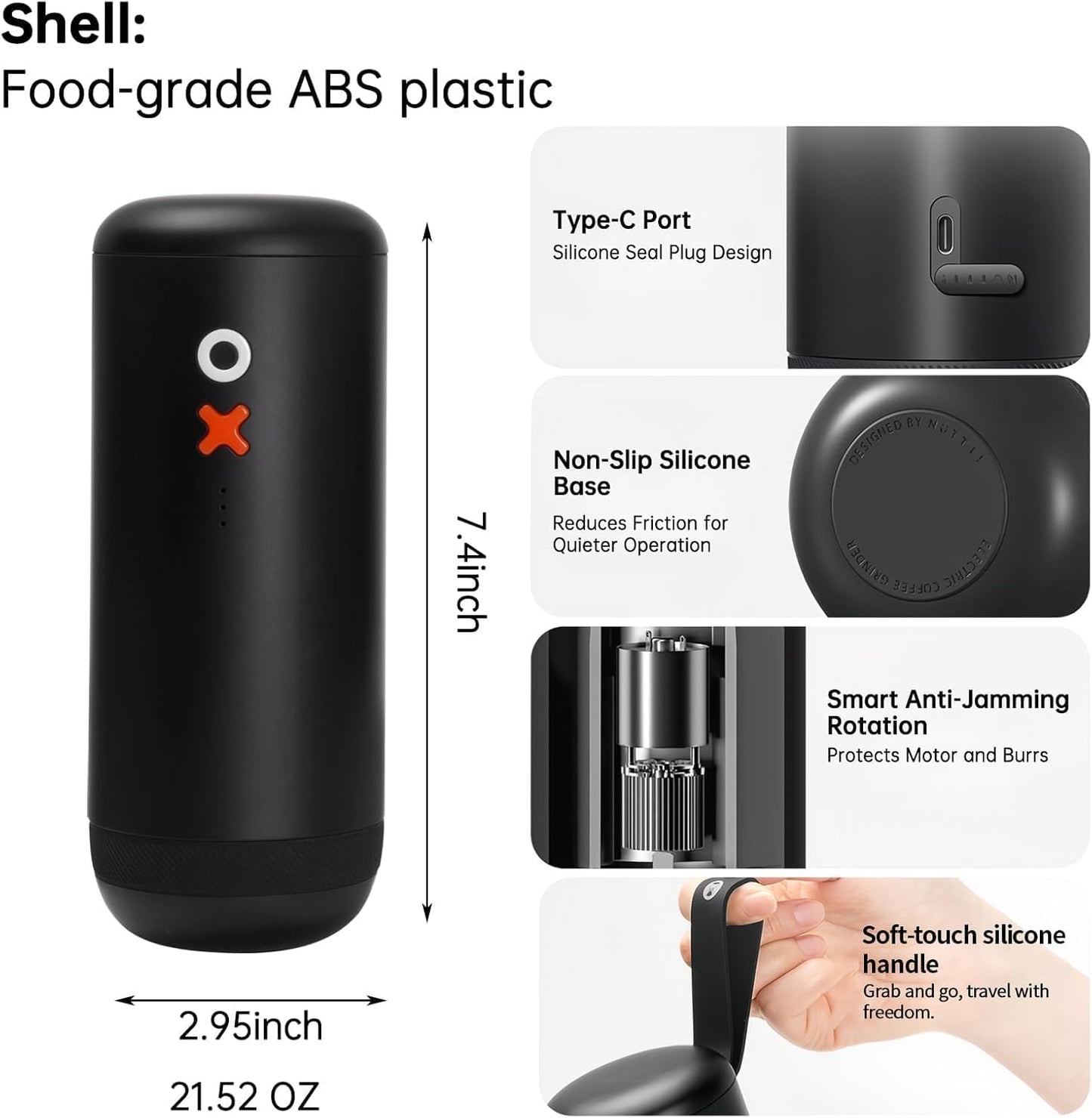 Nuttii Burr Coffee Grinder – Electric, Portable, Small, Quiet Conical Burr Coffee Bean Mill, 20 Adjustable Settings for Espresso, Pour-Over, French, Press Moka for Home Travel Use (Sunshine Yellow)