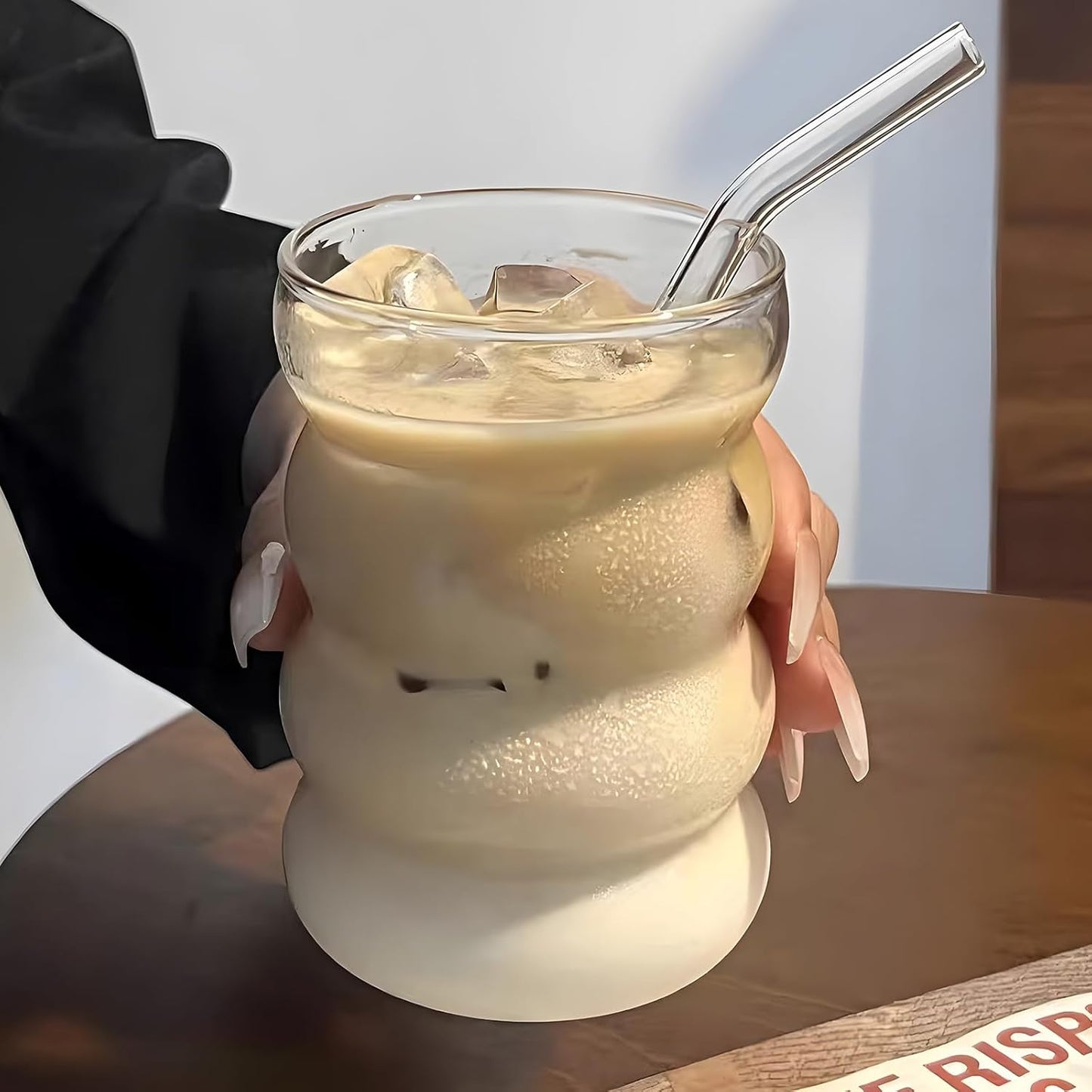 2 Pcs Drinking Glasses with Bamboo Lids and Glass Straw 14oz Glassware Set,Cocktail Glasses,Iced Coffee Glasses,Beer Glasses,Ideal for Water,Soda,Tea,Gift - with Cleaning Brushe