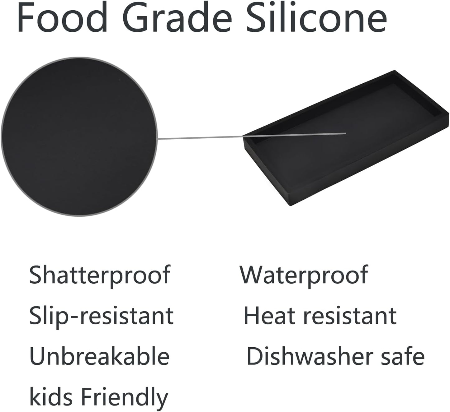 DNC 7.9" Small Silicone Bathroom Counter Tray, Vanity Tray, Kitchen Sink Soap Tray for Dish Holder Dispenser Countertop Toilet Tank Desk Organizer Black
