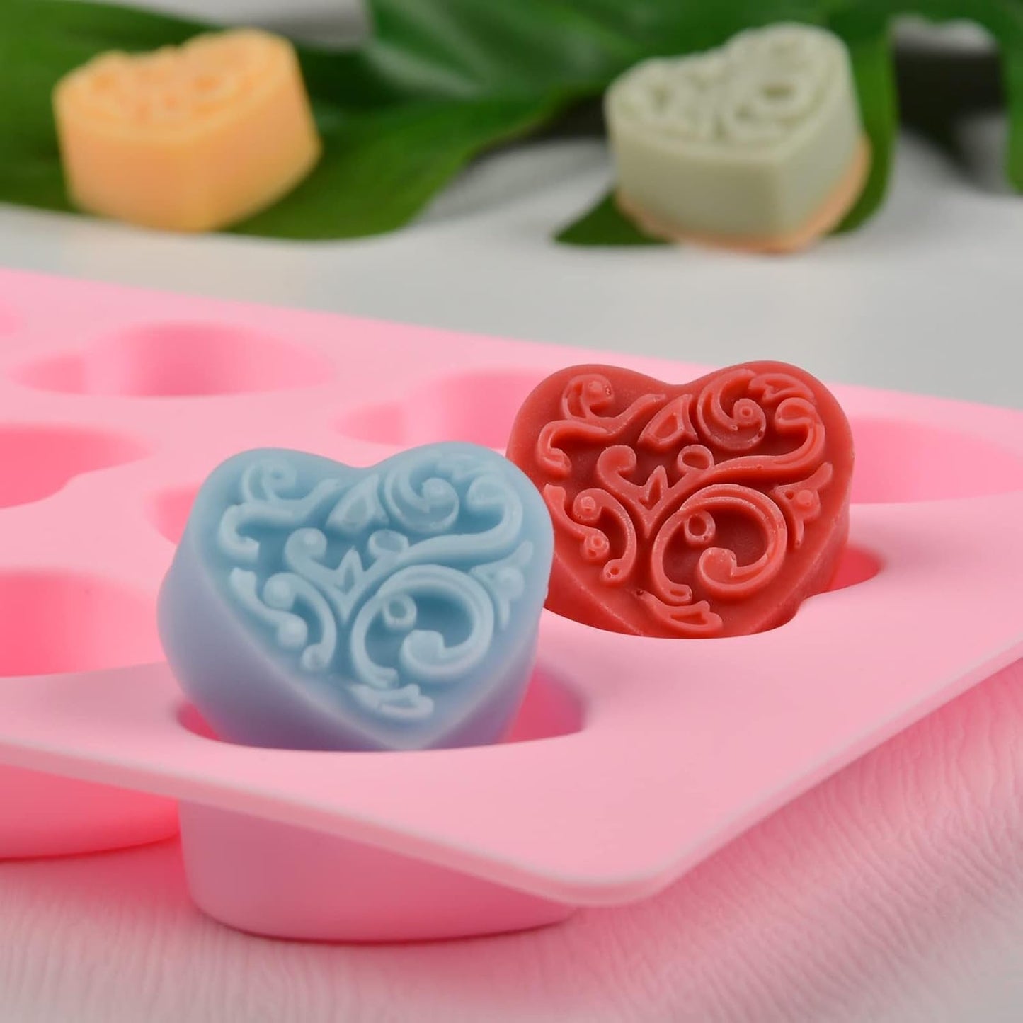 Silicone Heart-Shaped Chocolate Molds - Set of 3 Non-Stick Candy Heart Molds Silicone for Baking, Candy, Gummy, Food Grade - Pink