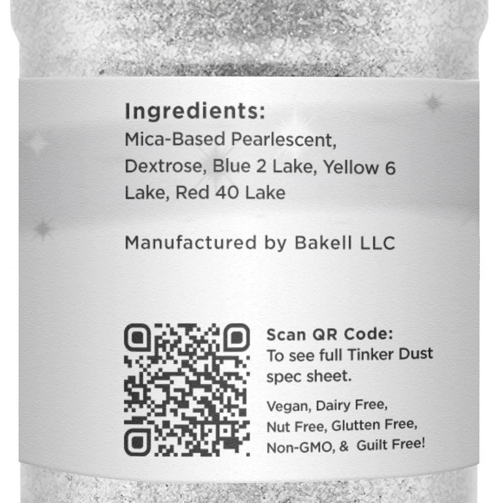BAKELL Silver Edible Glitter, 45 Grams | TINKER DUST Edible Glitter | KOSHER Certified | 100% Edible Glitter | Cakes, Cupcakes, Cake Pops, Drinks, Dessert Vegan Glitter & Dusts (45g Shaker, Silver)