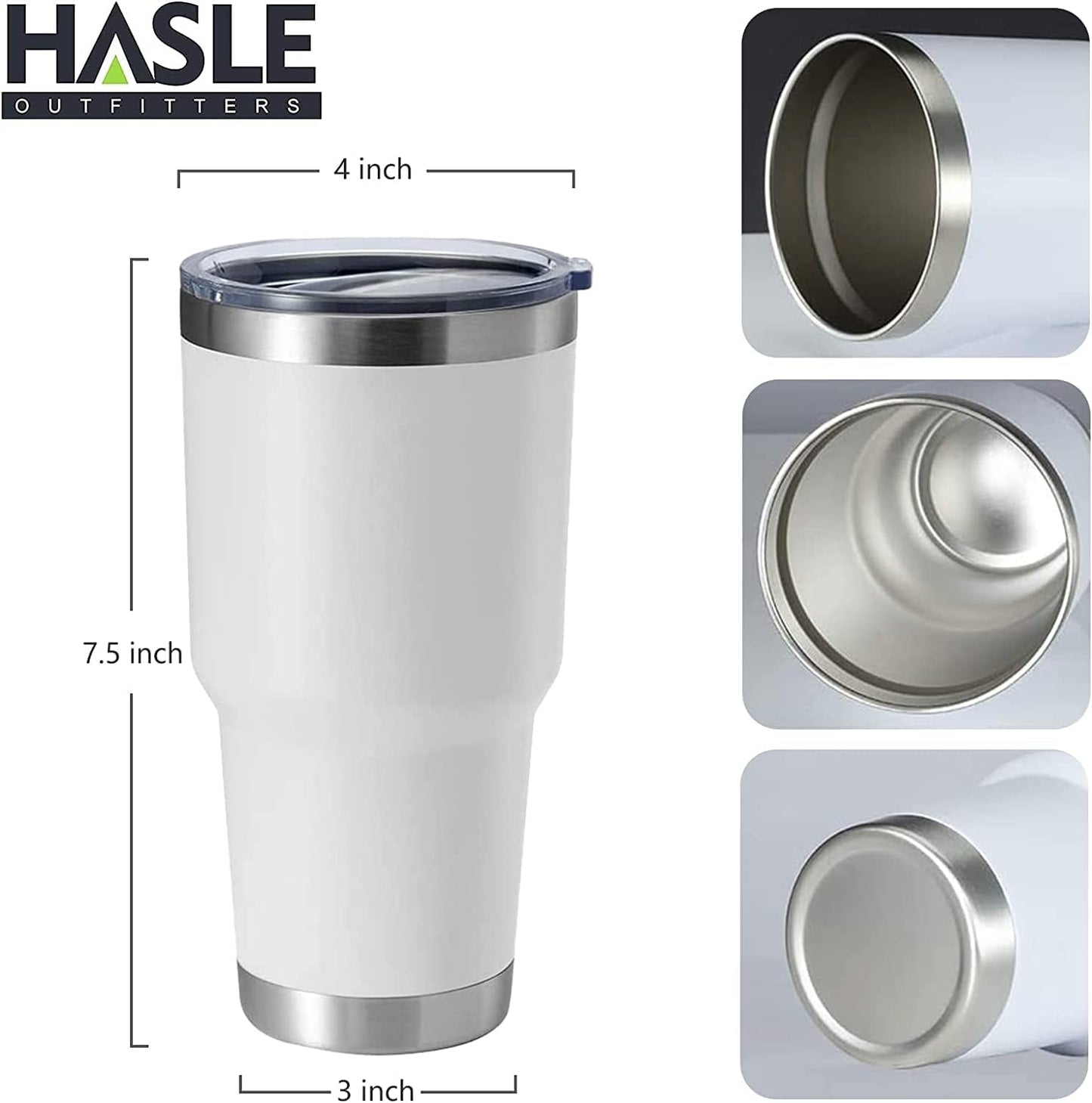 HASLE OUTFITTERS 30oz Stainless Steel Tumbler, Double Wall Vacuum Insulated Travel Mug Tumbler, Durable Insulated Coffee Mug, Gift Box Set (White, 12)