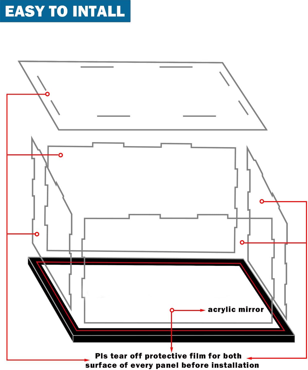Clear Boxing Glove Display Case Acrylic Display case for Full Size Boxing Glove Boxing Glove Storage Box Dustproof UV Protection Cabinet with Carbon Fiber Skin Base and Removable Mirror Base