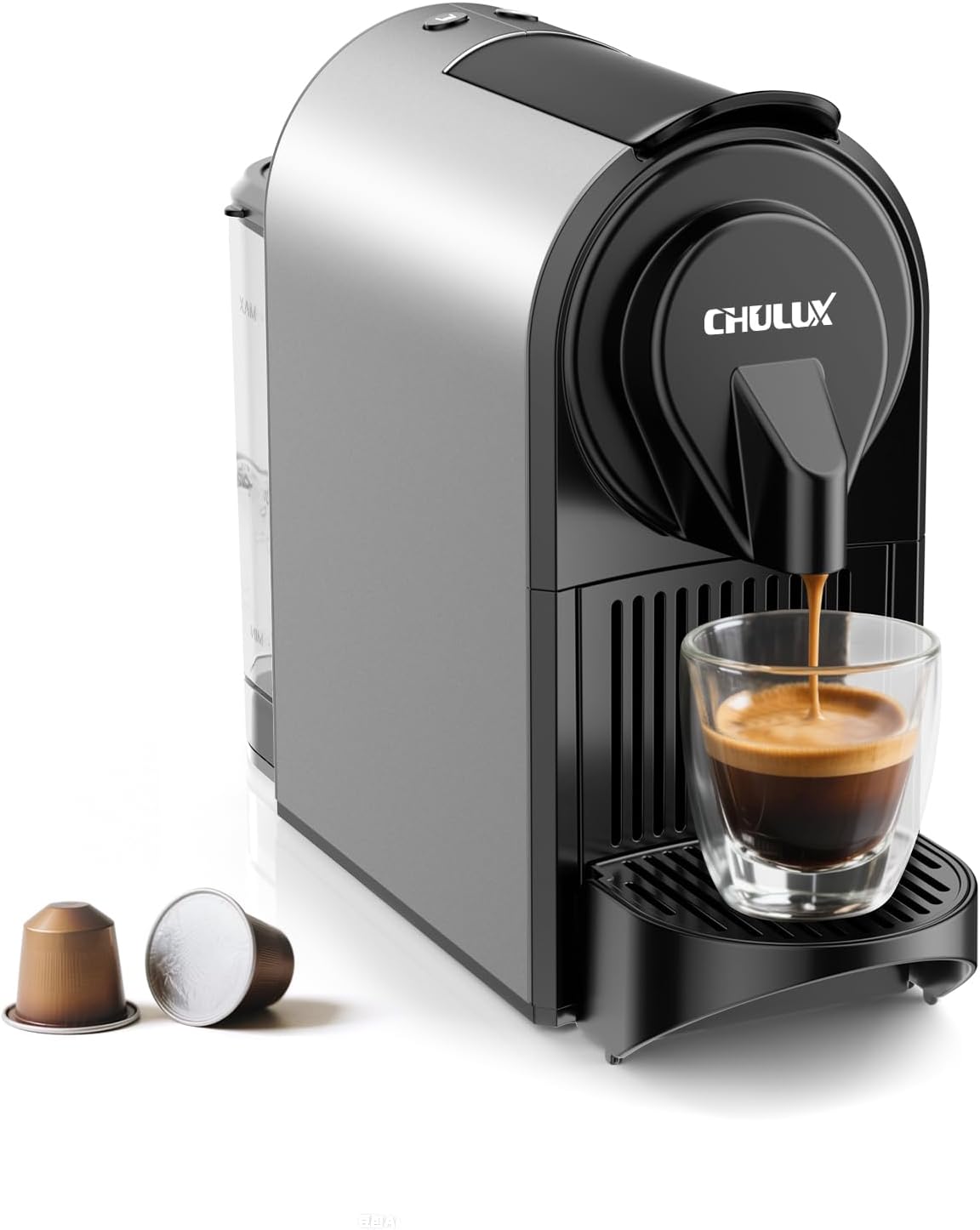 CHULUX Compact Espresso Machine, 20 Bar Single Serve Coffee Maker, Dual Brew Sizes for Espresso and Lungo, 1400W Rapid Brewing, Mystic Gray (Upgrade Model)