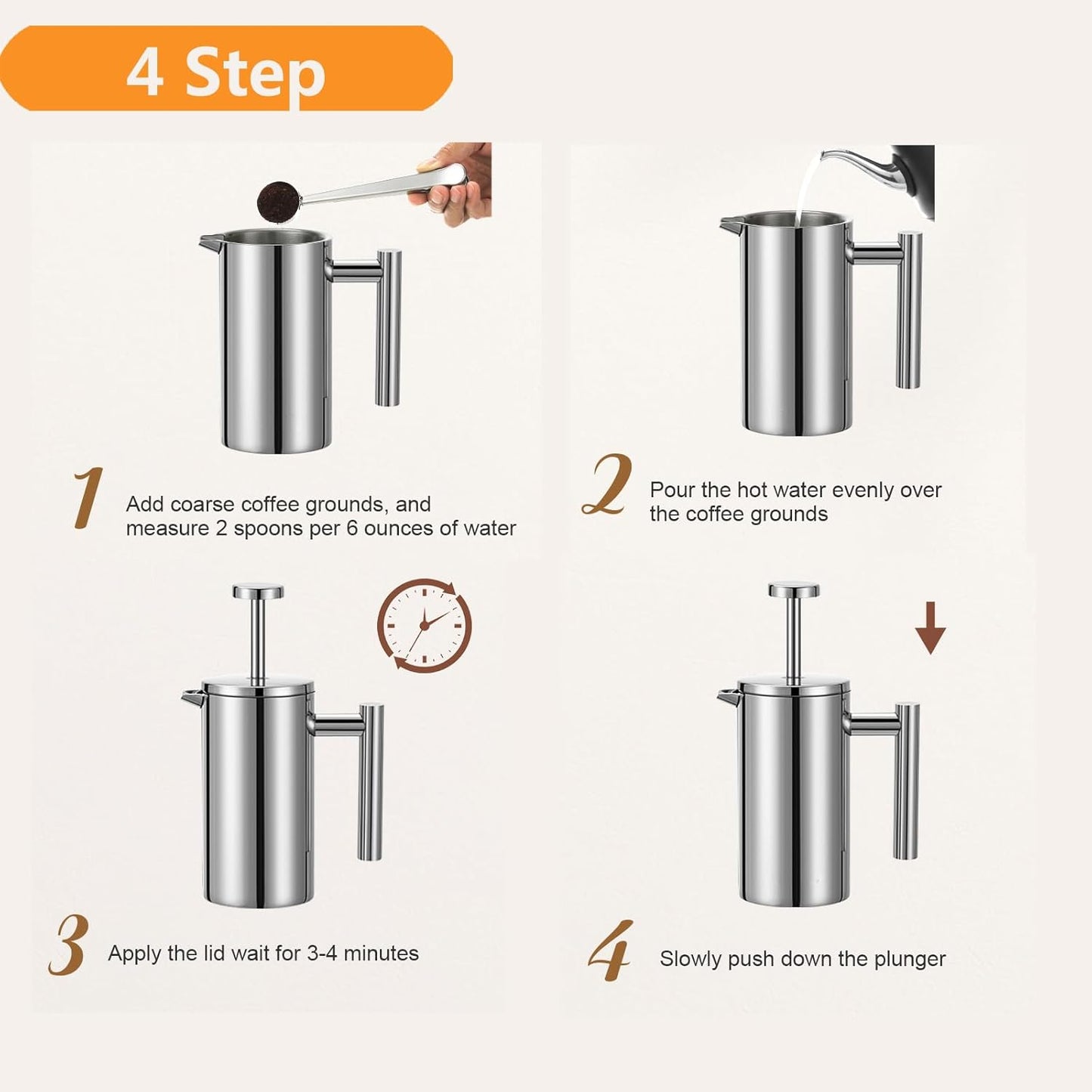 Small French Press 350ml, Double-Wall Insulated French Press Coffee Press Stainless Steel for travel camping, Single Cup Pour Over Coffee Maker (1 cup, 12 OZ)