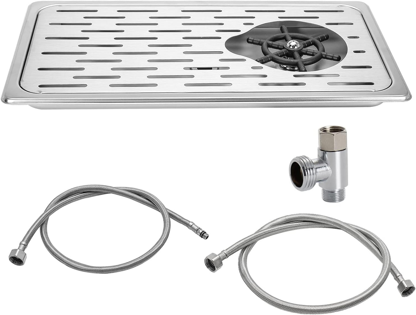 DIBTSA Pitcher Rinser, Espresso Rinser with Spray, Drain and Drip Tray, Stainless Steel Bar Glass Rinser for Sink, Cup Washer for Home Kitchen Hotel Cafe Restaurant (16.7x9.1x1.2 Inch)