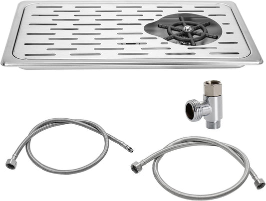 DIBTSA Pitcher Rinser, Espresso Rinser with Spray, Drain and Drip Tray, Stainless Steel Bar Glass Rinser for Sink, Cup Washer for Home Kitchen Hotel Cafe Restaurant (16.7x9.1x1.2 Inch)